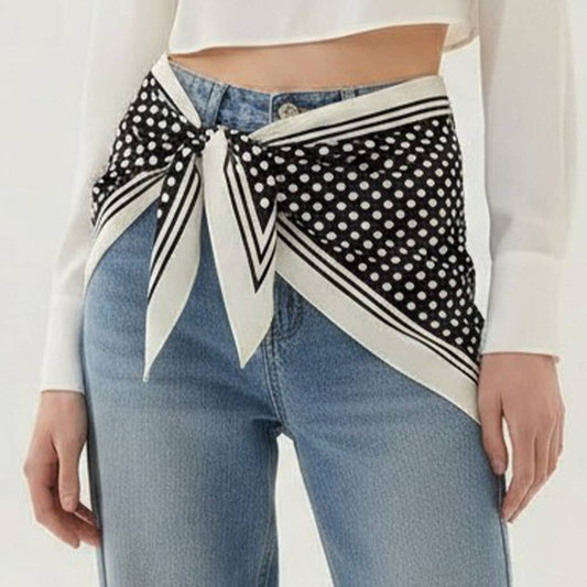 Polka Dot Pattern Silk Scarf: Navy,White