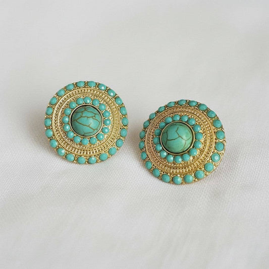 Artisan Round Green Turquoise Drop Earrings