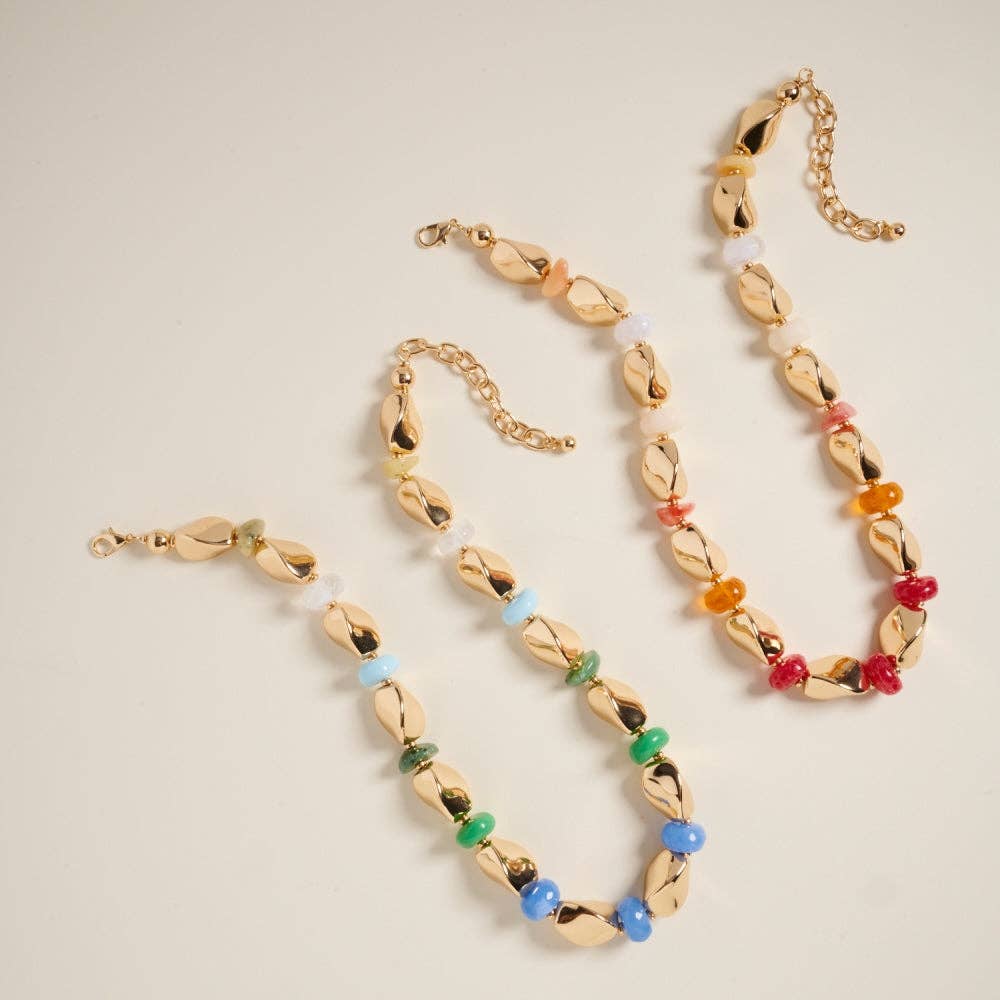 19 Inch Mixed Marbled Ombre CCB Beaded Necklace: Blue / ONE