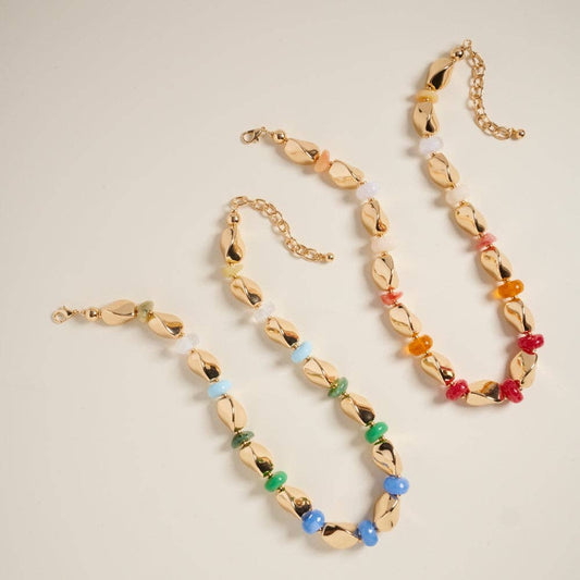 19 Inch Mixed Marbled Ombre CCB Beaded Necklace: Blue / ONE