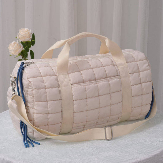 Quilted Puffer Weekender/Duffel Bag: Ivory