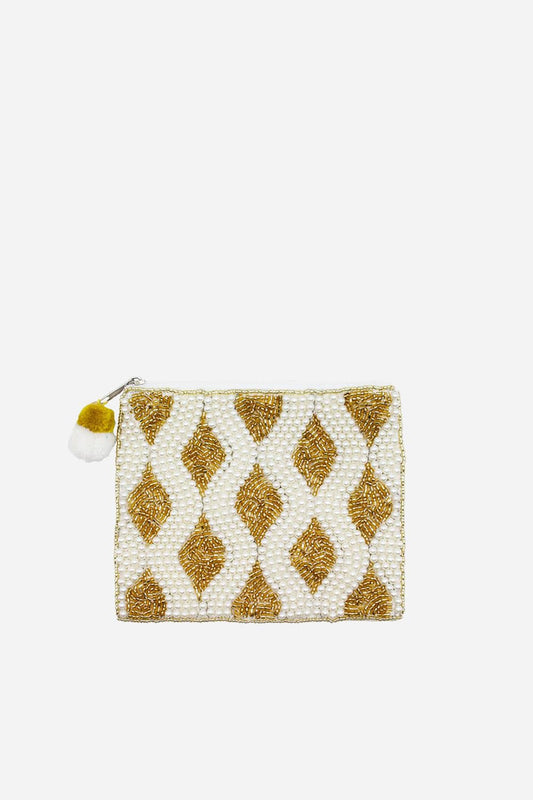 Gold Pearls Beaded Coin Pouch