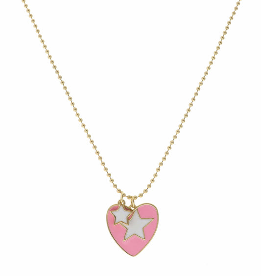 Kids 14" White Star on Pink Heart Disc Star Necklace