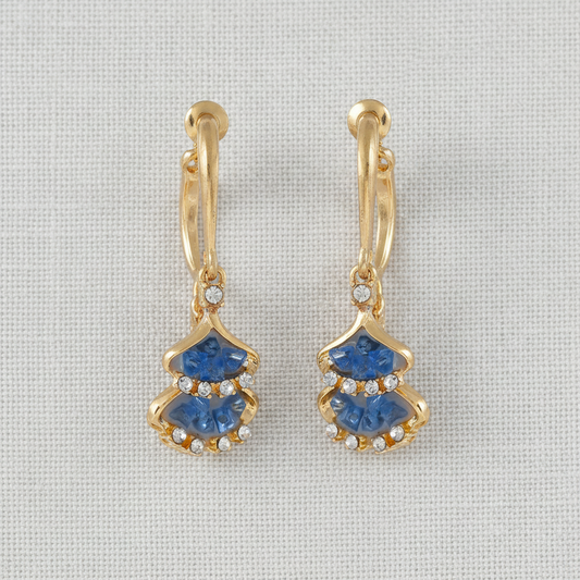 Blue Crystal Ginkgo Leaf Drop Earrings