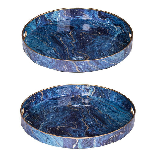 Blue Marble Round Tray