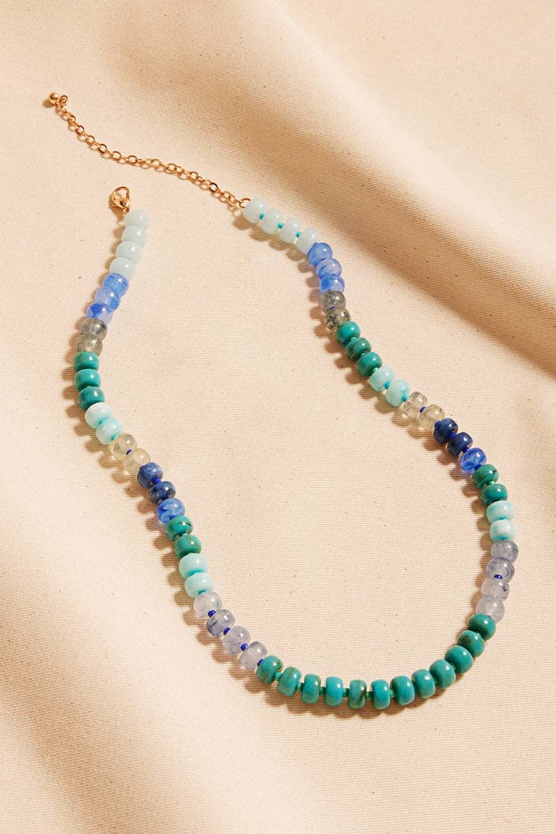 Flat Round Resin Beads Ombre Mixed Short Necklace: Turqoiuse