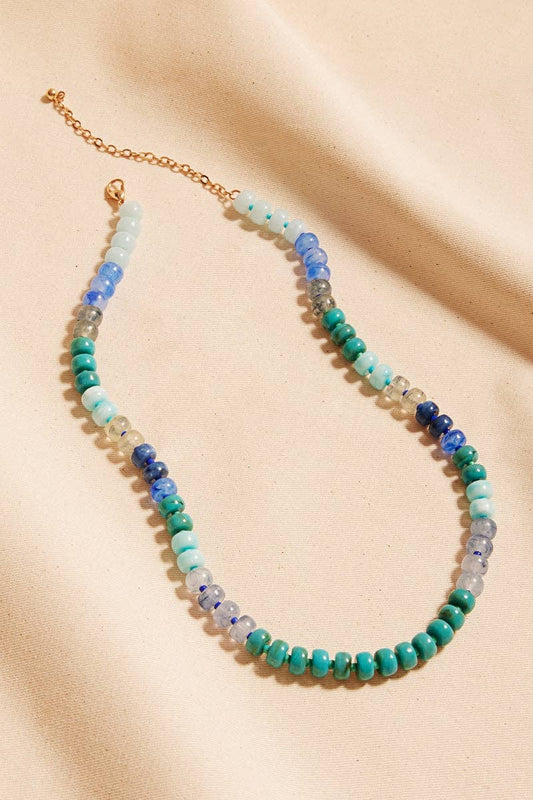Flat Round Resin Beads Ombre Mixed Short Necklace: Turqoiuse