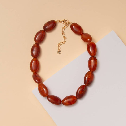 Marbled Oval Stone Bead Necklace: Red