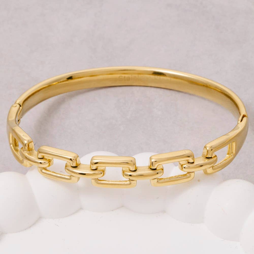 Stainless Steel Gold Plated Chain Link Bangle Bracelet: G