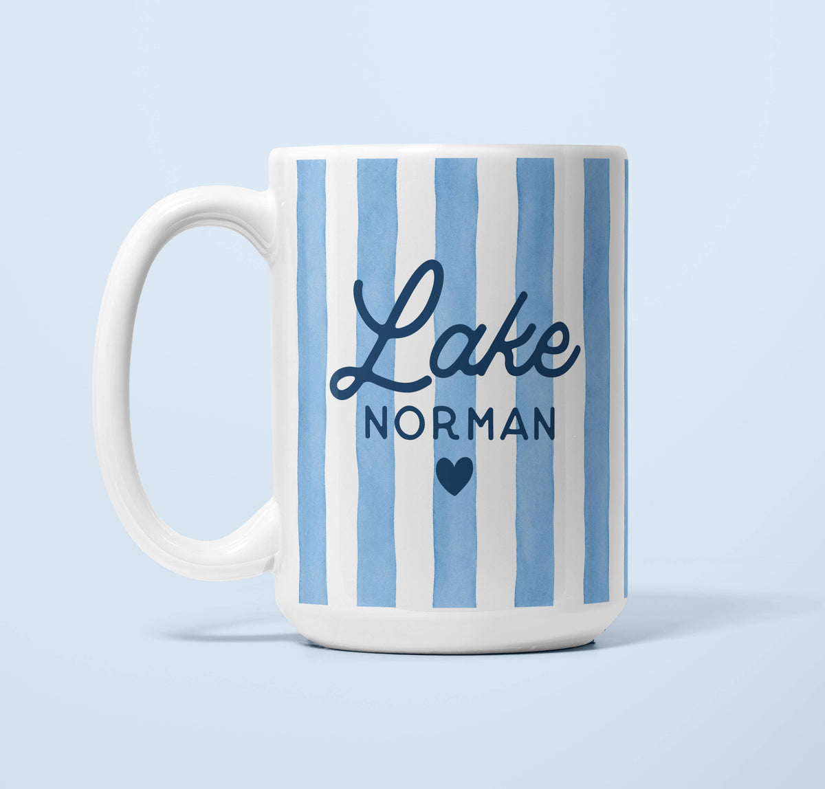 Personalized Blue Stripe Lake Mug – Custom Lake Mug- Ridgefield