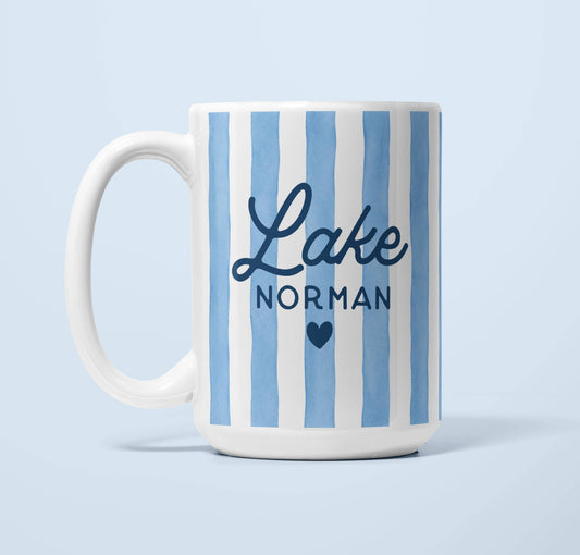 Personalized Blue Stripe Lake Mug – Custom Lake Mug- Ridgefield