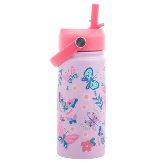 Insulated Stainless Steel Water Bottle with Handle: Lilac Butterfly