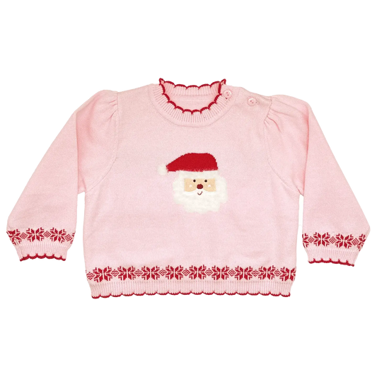 Fuzzy Santa Lightweight Knit Sweater in Pink