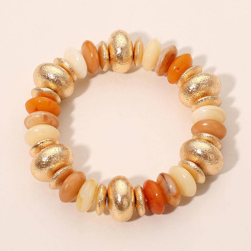 Chunky Mixed Disc Beaded Stretch Bracelet: Brown,Gold,Multi