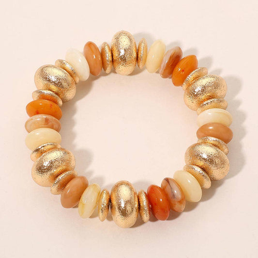 Chunky Mixed Disc Beaded Stretch Bracelet: Brown,Gold,Multi