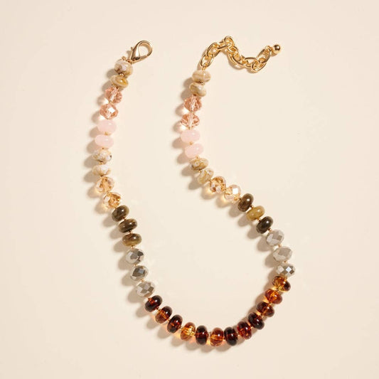 Marbled Ombre Resin Oval Disk Beaded Necklace: Natural / ONE