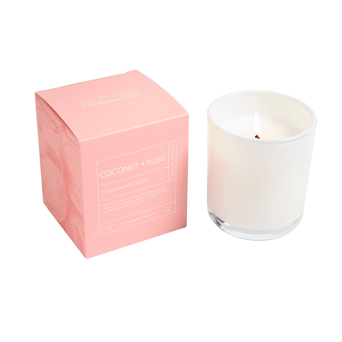 Coconut Rose' Candle In White Glass In Box 9oz.