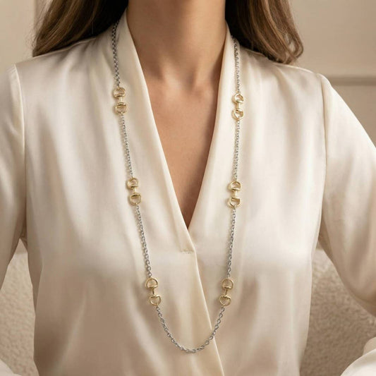 Long Two-Tone Horsebit Station Necklace: TWOTONE