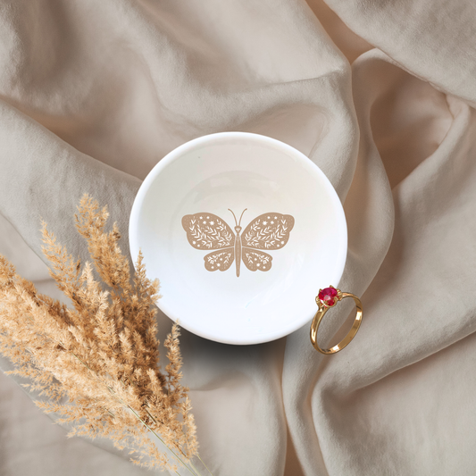 Butterfly Beige Starry Galaxy Celestial Jewelry Trinket Dish