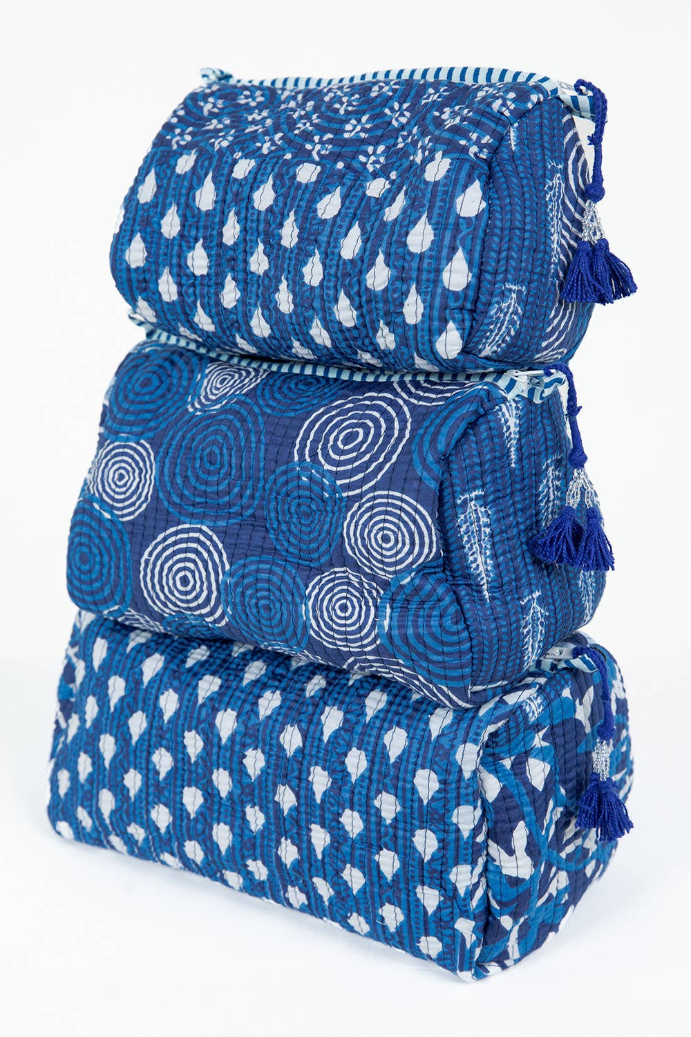 Quilted Cotton Toiletry Bag: Indigo
