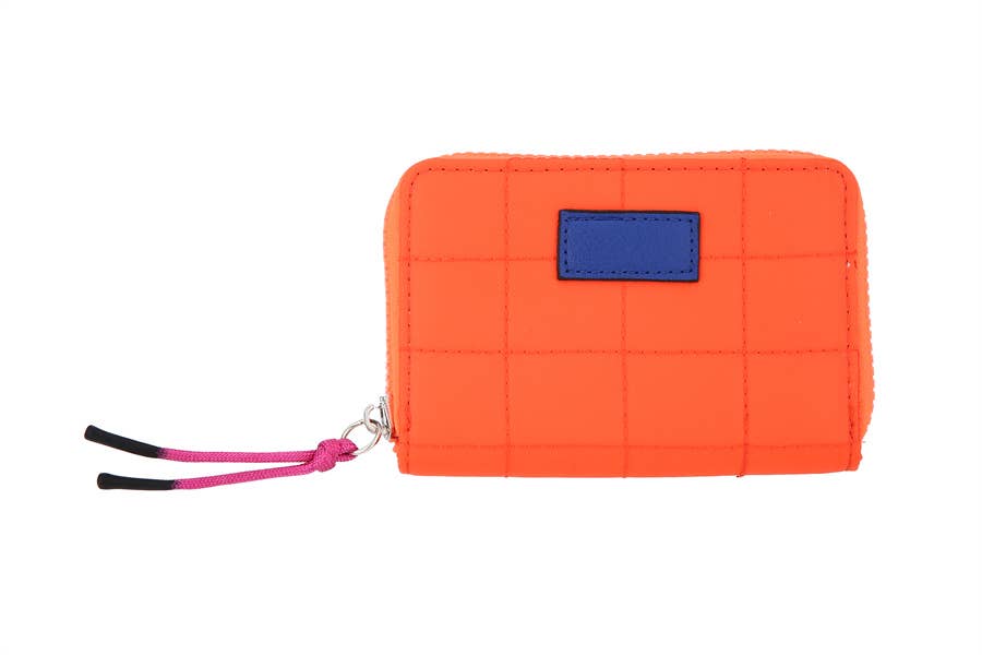 Faux Leather Zippered Wallet with Wristlet: Orange