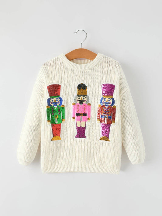 Winter Christmas Girls Character Sequins Pullover Sweater