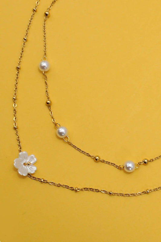 18k Tarnish Free Flower Layered Necklace | Gold