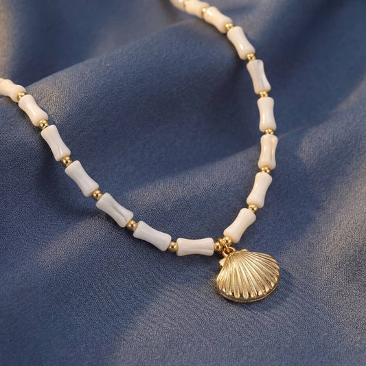 Sea Shell Charm Mother Of Pearl Mixed Beaded Necklace: GDCRM