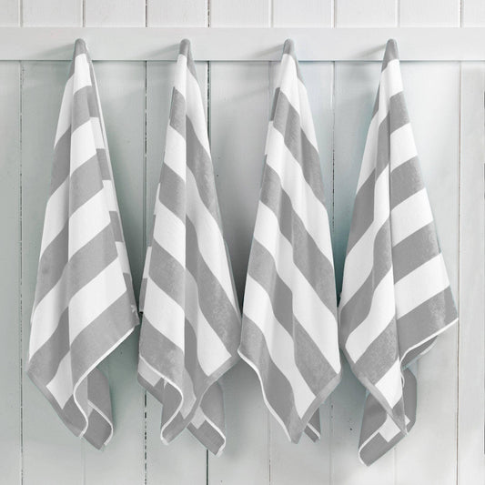 Cotton Velour Cabana Stripe Beach Towel - Novia Collection: Light Grey