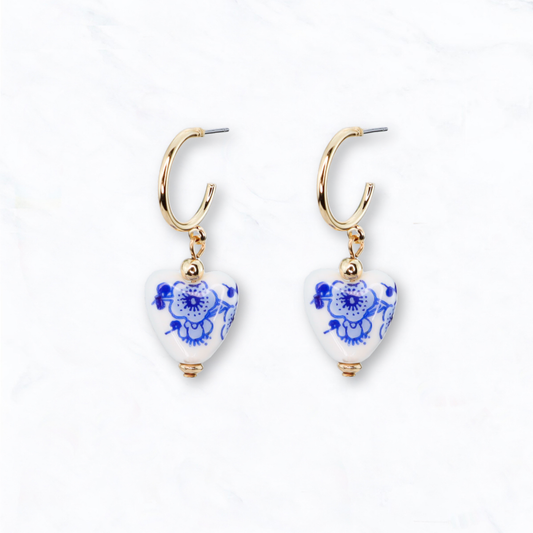 Blue Ceramic Heart Earring