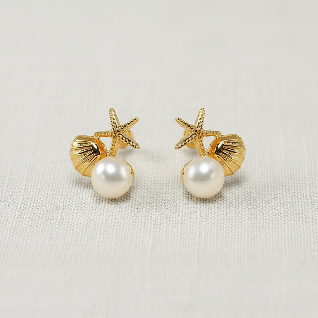 Starfish Shell Pearl Stud Earrings