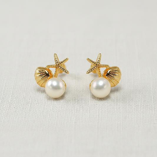 Starfish Shell Pearl Stud Earrings