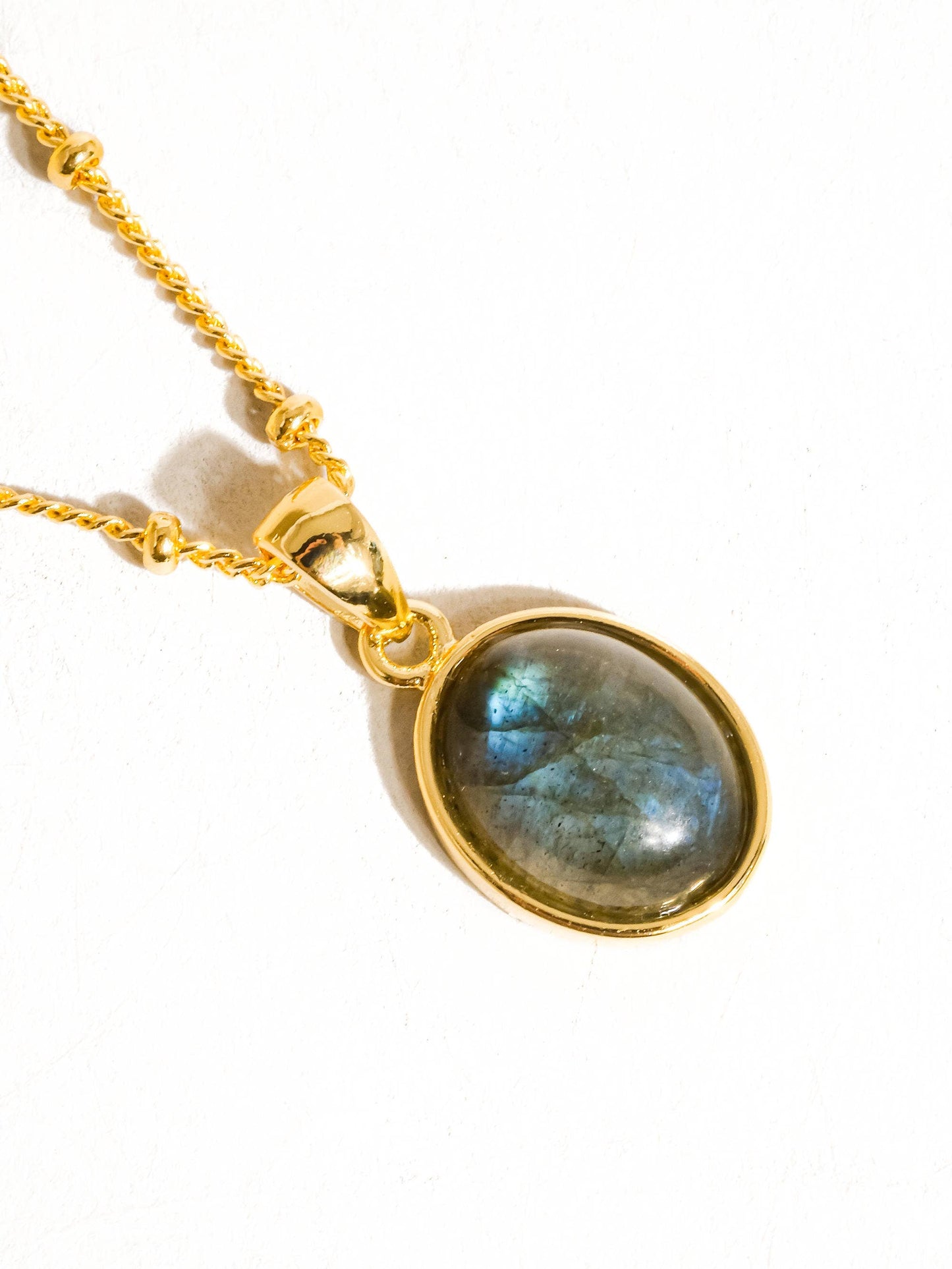 Caillou 18K Gold Assorted Natural Stone Necklace: Labradorite