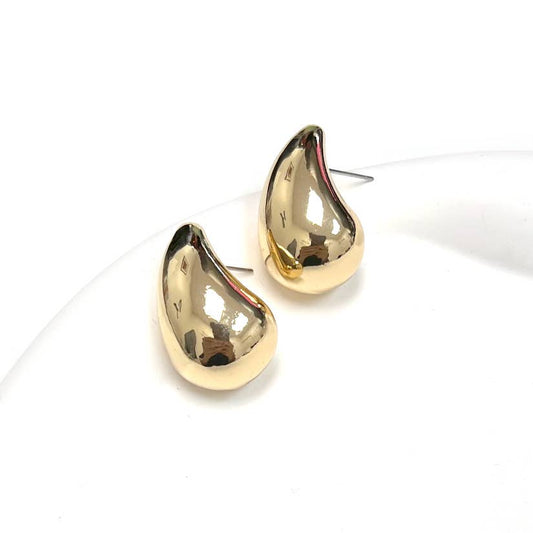 High Polish Brass Bold Chunky Teardrop Post Earrings: Gold