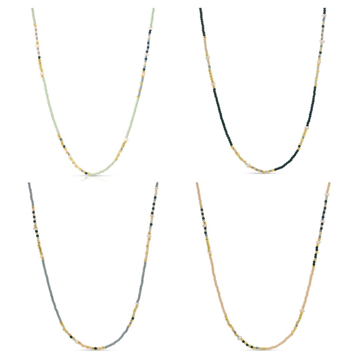 Assorted Seed Bead & Fresh Water Pearl Necklaces: Grey/Mint/Teal/White