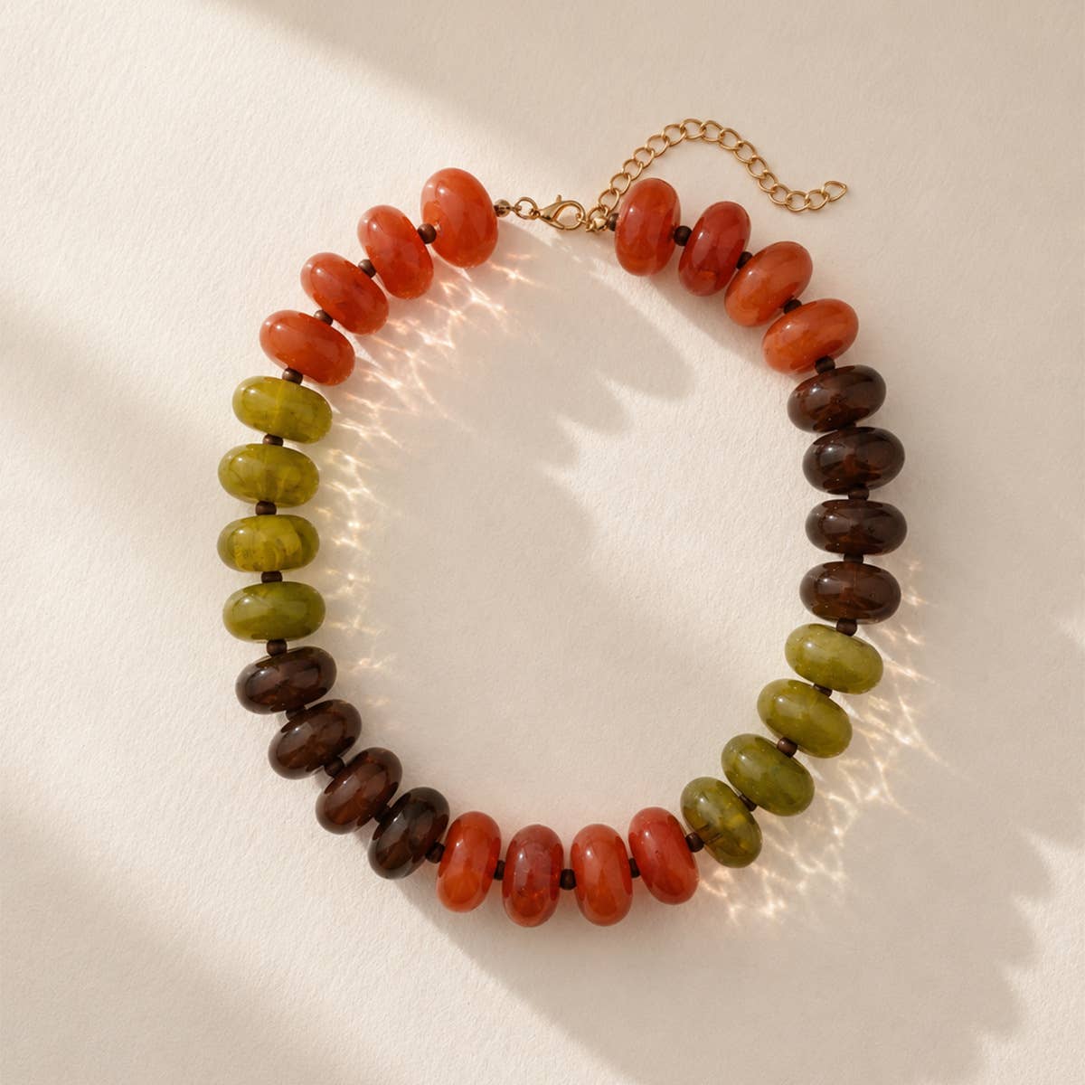 Women Color Block Disc Bead Necklace Statement Jewelry: Color_3 / M