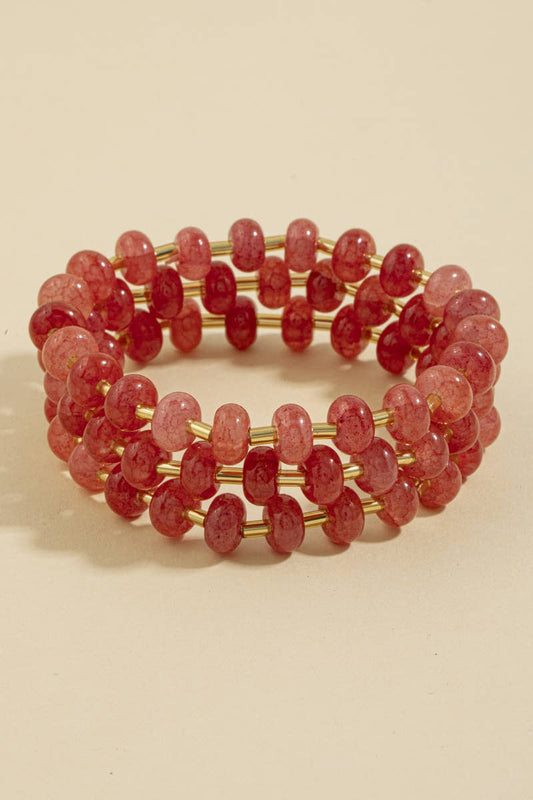 Marbled Stone Stretch Beaded Bracelet: GDPNK