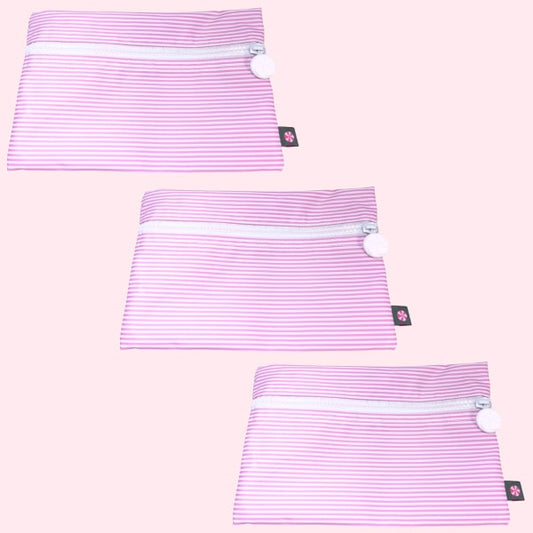 Pink Preppy Stripe Cosmo Bag-Wipeable