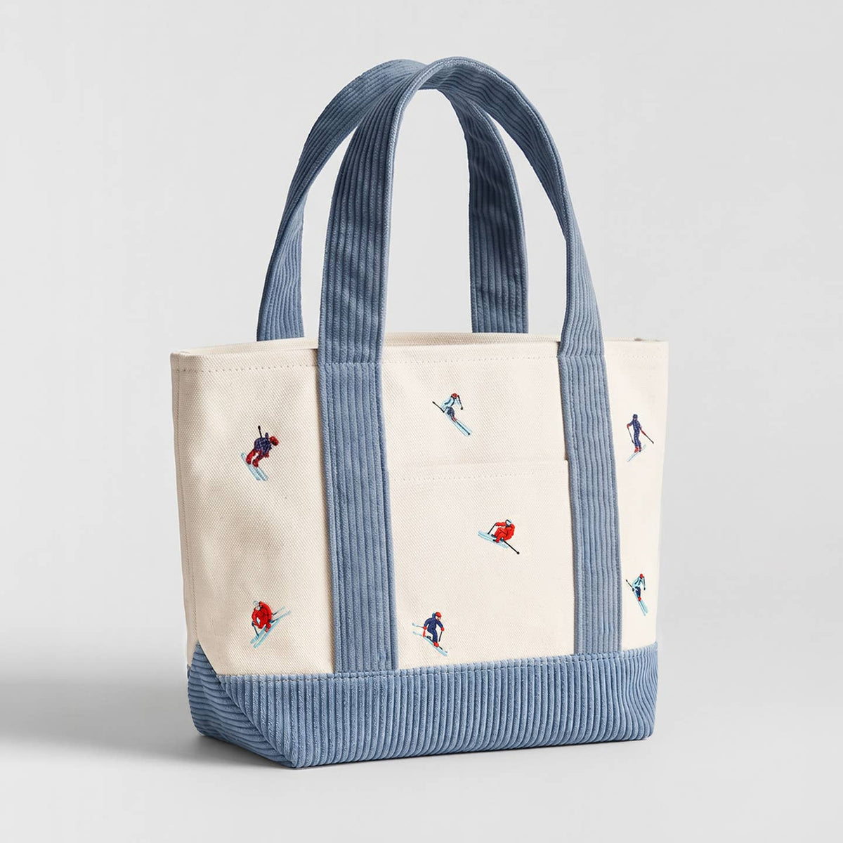 Holiday Winter Ski Embroidered Corduroy Canvas Tote Bag