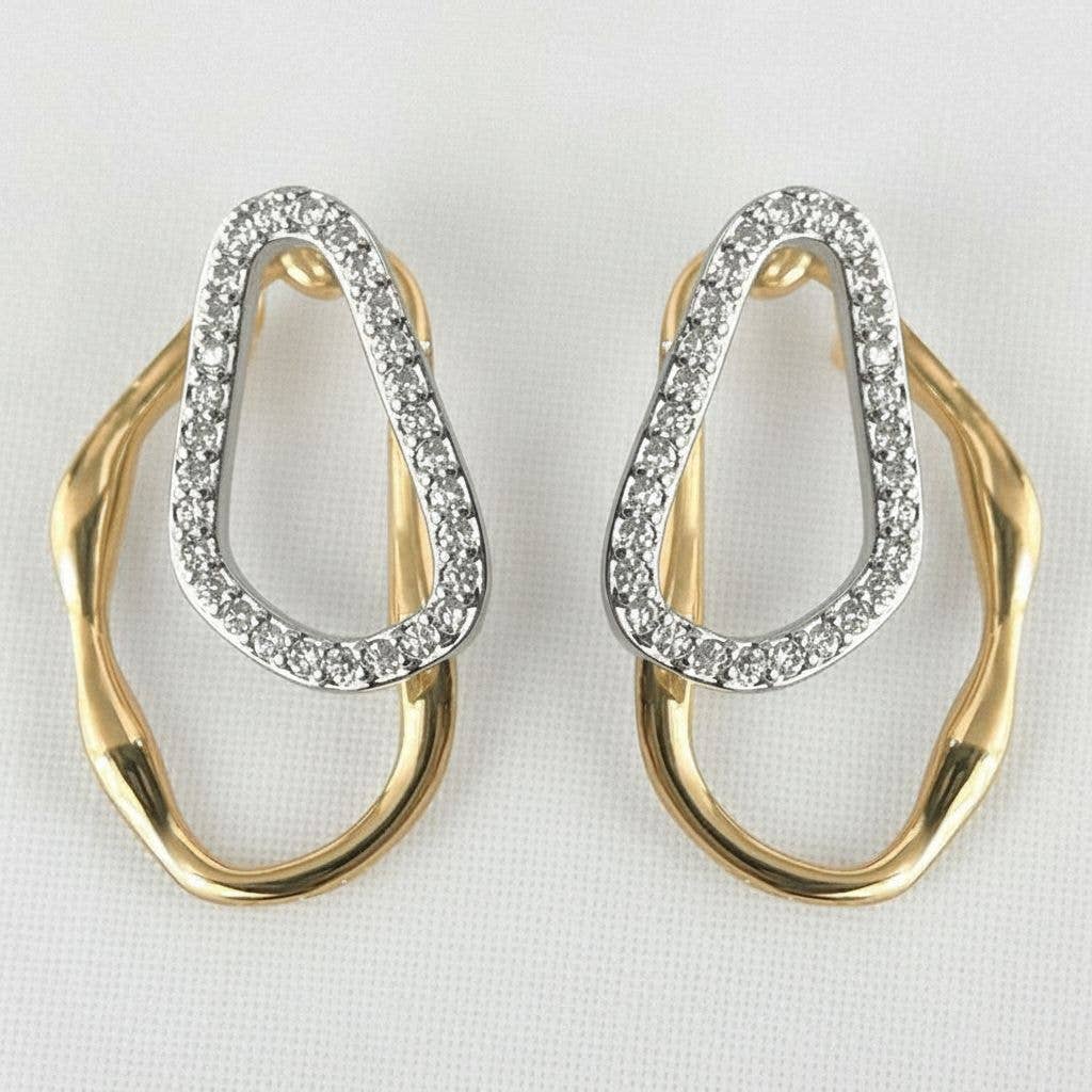 Cubic Zirconia Irregular Line Stud Earrings