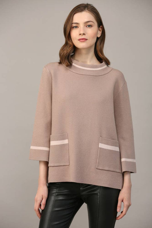 Contrast Lurex Yarn Mock Neck Sweater