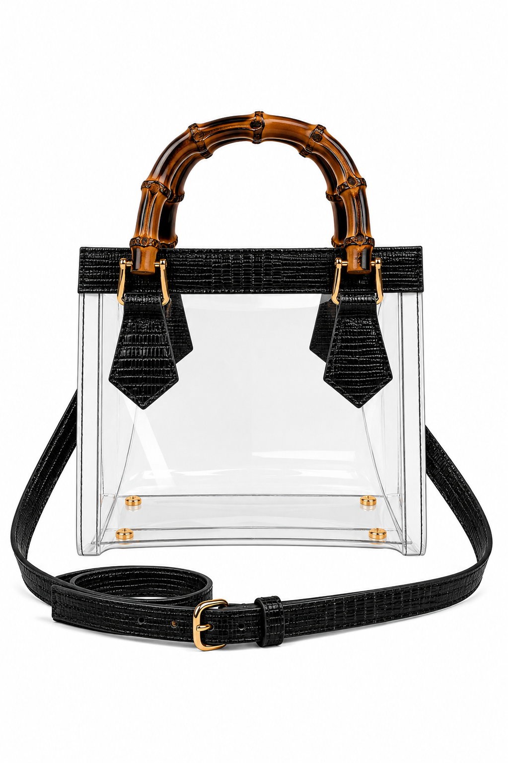 Jules Bamboo Handle Clear Bag: Black