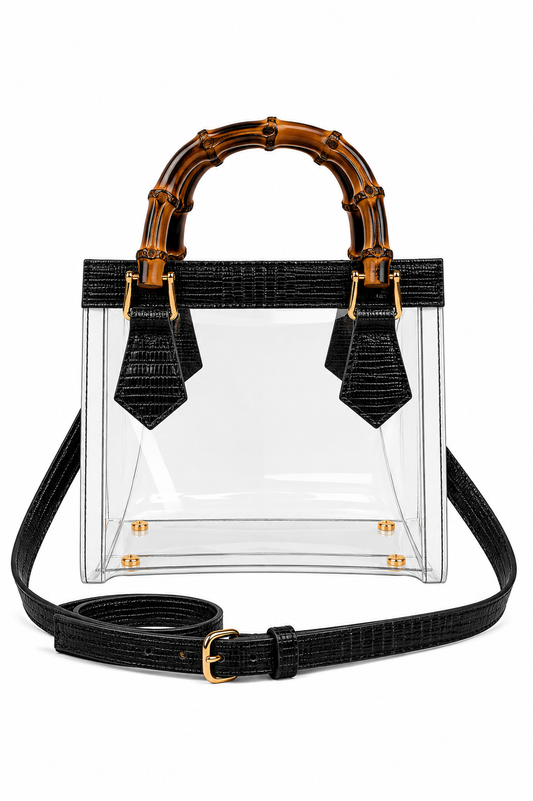 Jules Bamboo Handle Clear Bag: Black