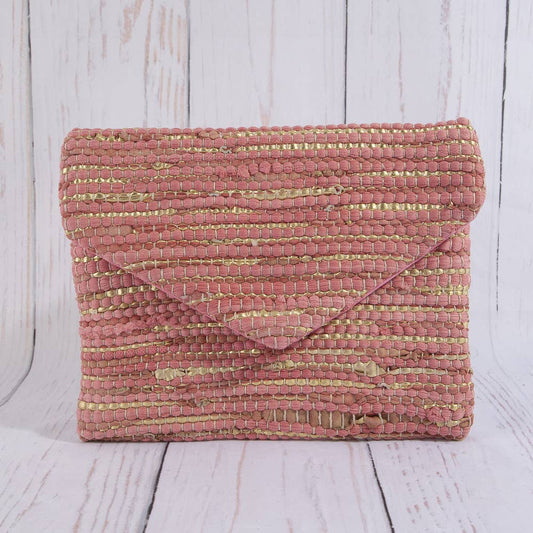 Woven Metallic Thread Envelope Clutch Bag: PNK