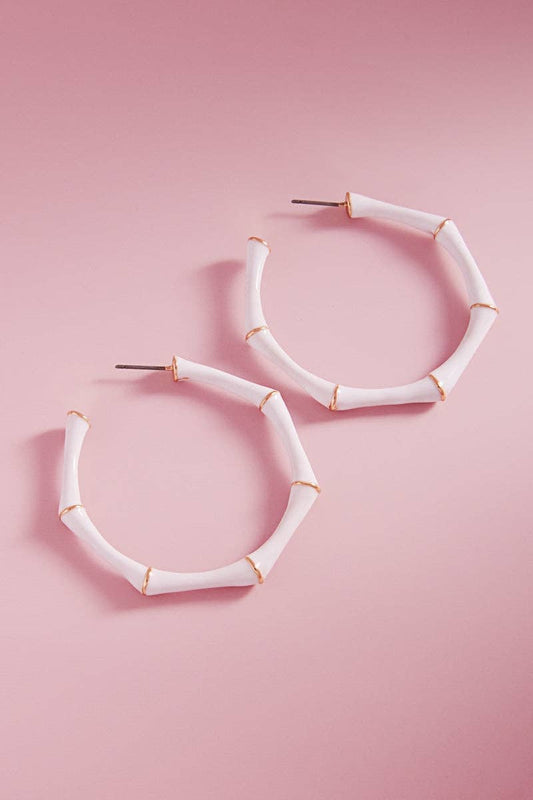 Bamboo Color Enamel Titanium Post Pin Hoop Earrings: WHT / ONE