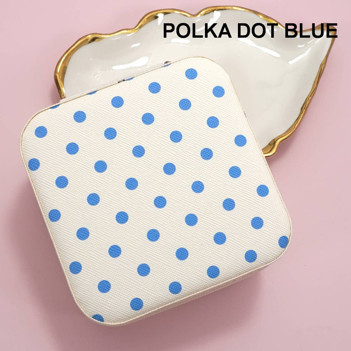 Designed Jewelry Organizer Travel Box Case | Polka Dot Blue
