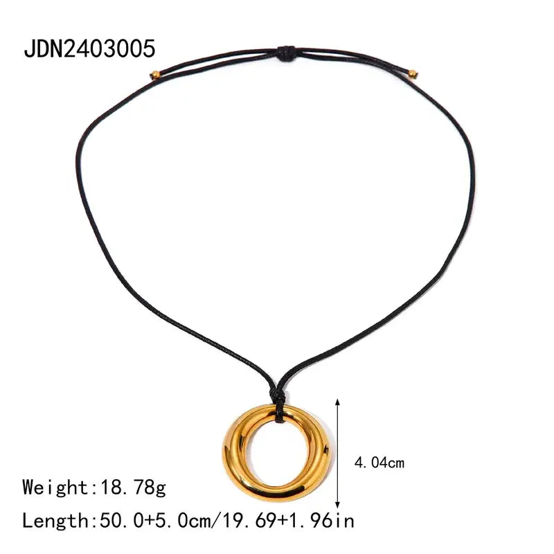 Gold Plated Pendant Black Rope Jewelry: Gold Circle Boho Non-Tarnish