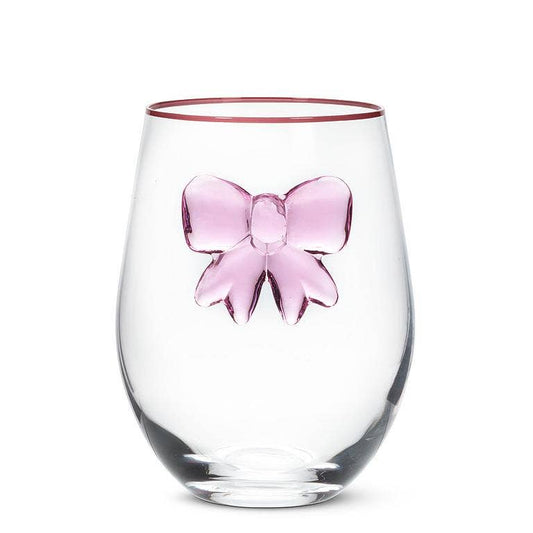 Stemless Wine Glass with Large Pink Bow