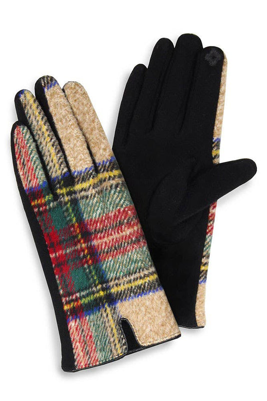 Tartan Plaid Gloves: Beige