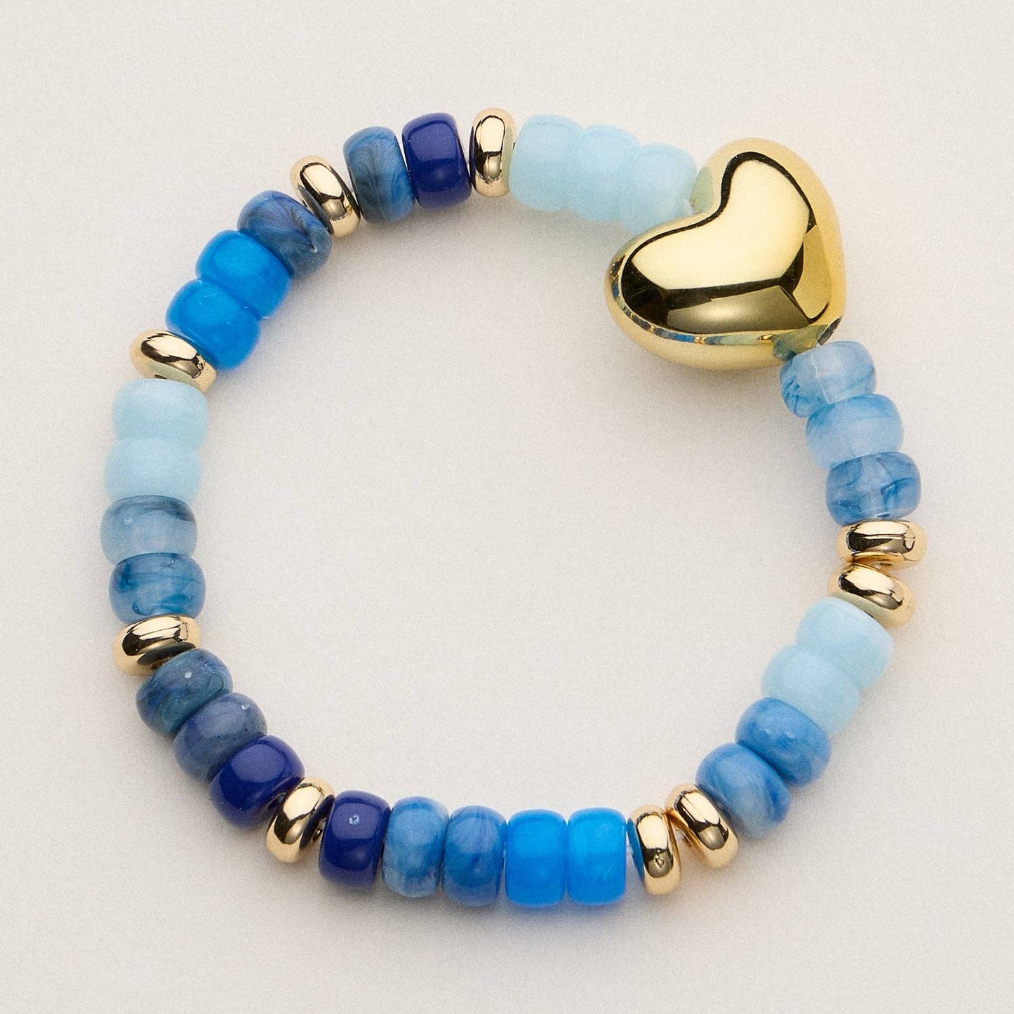 Glass Bead Bracelet with Gold Heart Accent: BL